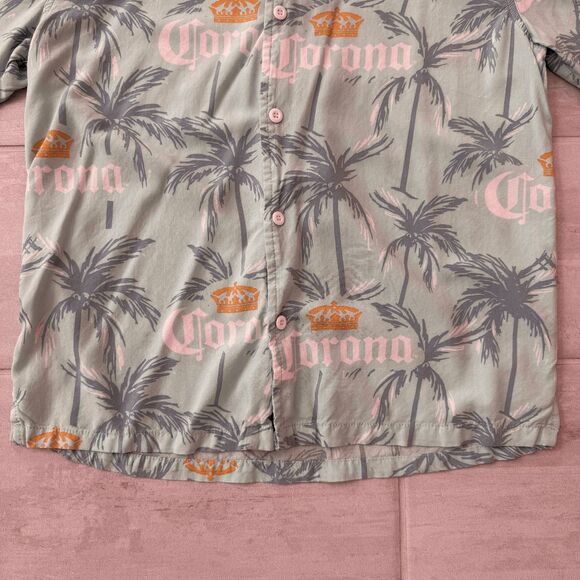 Corona Men's Resort Button Down Casual Shirt Beer Aloha Hawaiian Tropical Print - Picture 3 of 6